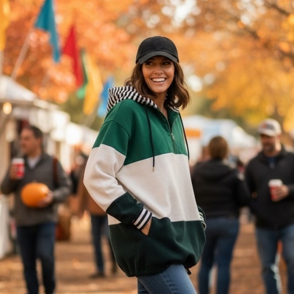 Escada Sport Green & Black Oversized Colorblock Sweatshirt — Rare Vintage Find,